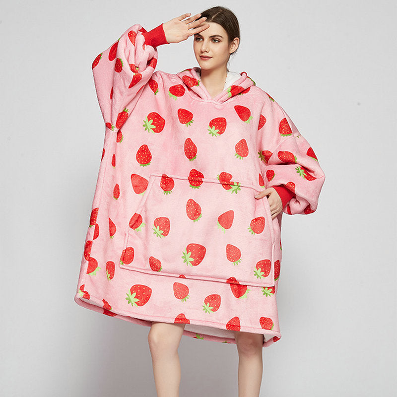 Filt med ärmar i mjuk flanell – oversize hoodie med tryck