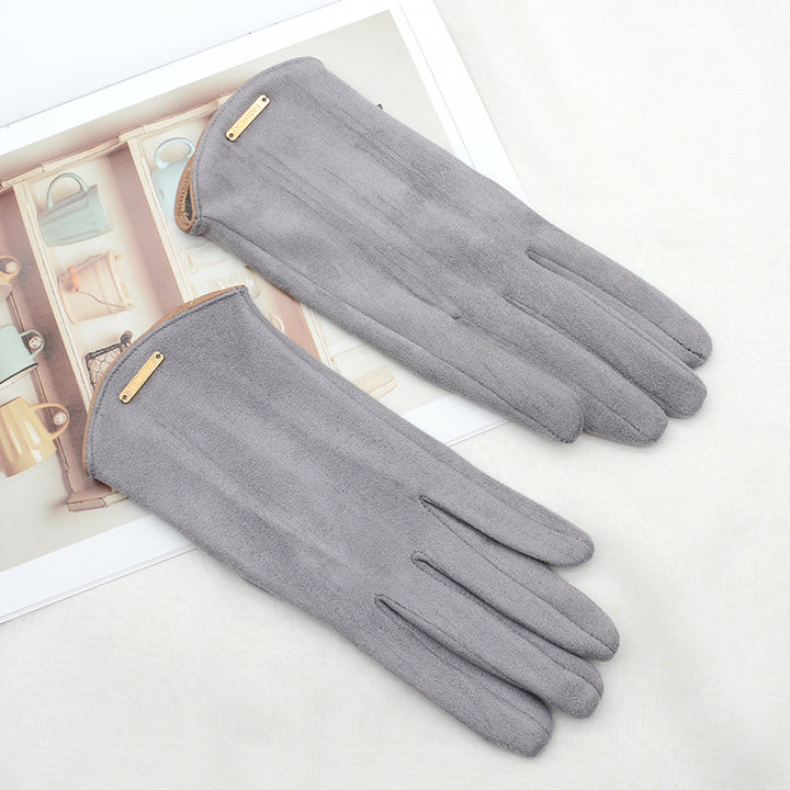 Beige mockalook-handskar med guldfärgad detalj
