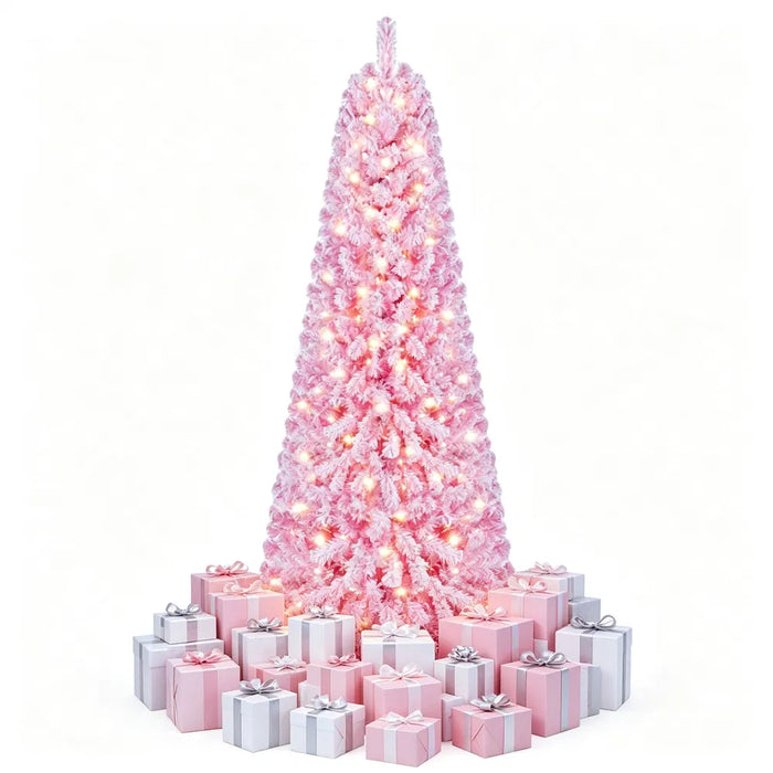 Värmekällan Rosa snöig julgran 213 cm med 280 LED och 8 ljuslägen
