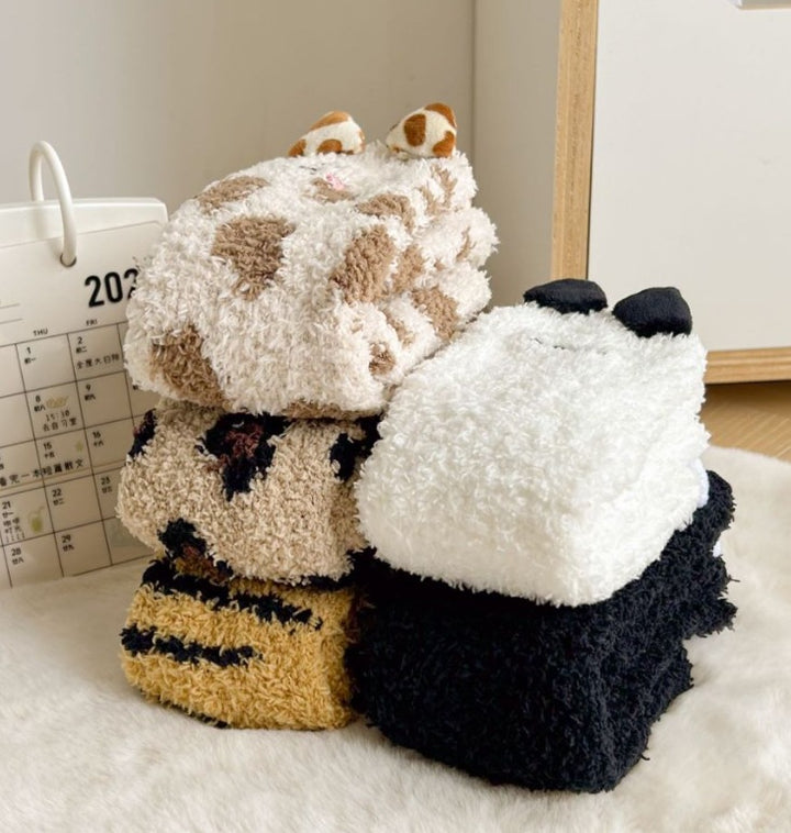 Fleecesockor med kattöron i tigermönster