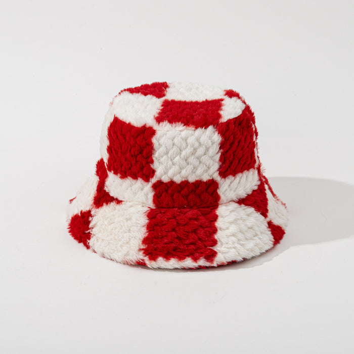 Värmekällan Schackrutig buckethatt i fluffig teddyplysch