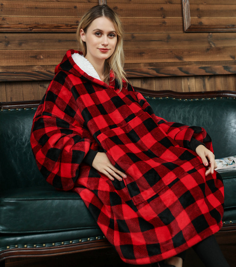 Filt med ärmar i mjuk flanell – oversize hoodie med tryck