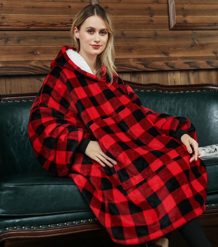 Värmekällan Filt hoodie i oversize – mjuk flanell i dubbla lager med roliga tryck