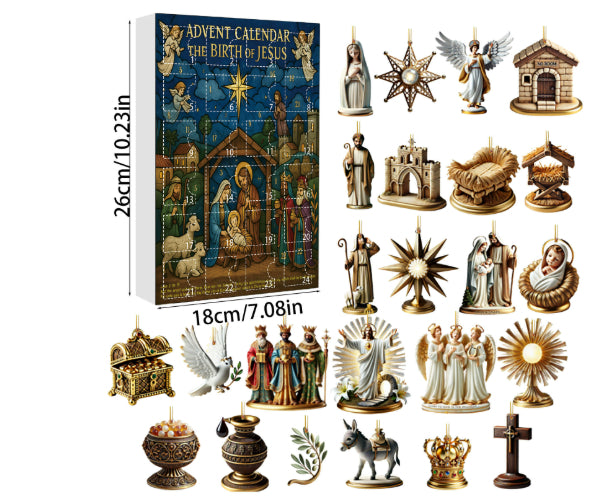 Adventskalender med akrylhängen till julgranen