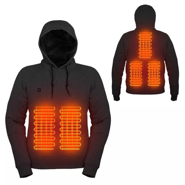 Man i svart uppvärmd hoodie med känguruficka