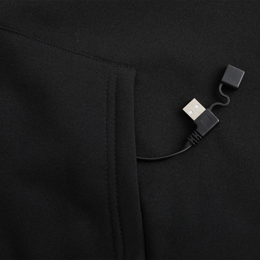 Svart eluppvärmd hoodie herr