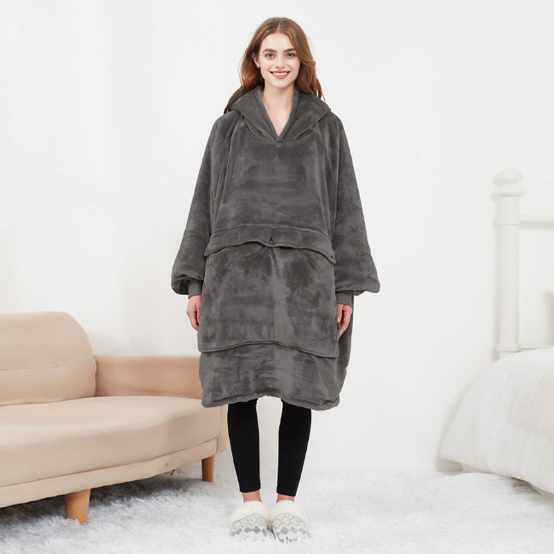 Eluppvärmd hoodiefilt i sherpa – USB-värme i ryggen