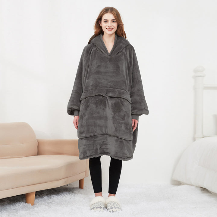 Eluppvärmd hoodiefilt i sherpa – USB-värme i ryggen