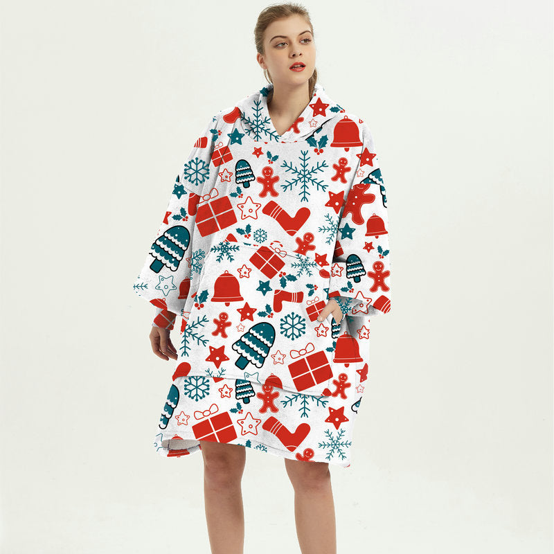 Filt med ärmar i mjuk flanell – oversize hoodie med tryck