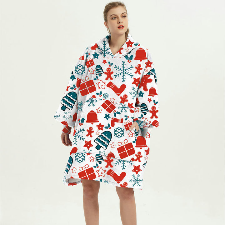 Filt med ärmar i mjuk flanell – oversize hoodie med tryck