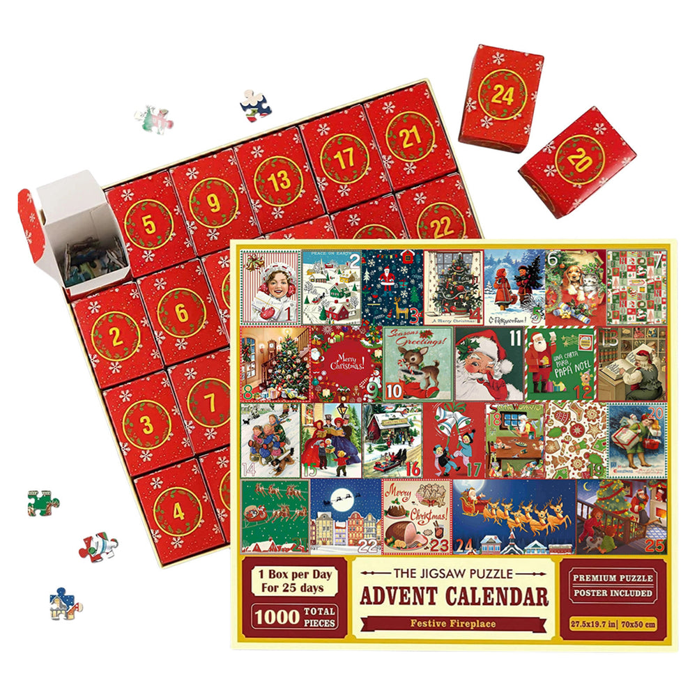 Adventskalender med pussel och julmotiv