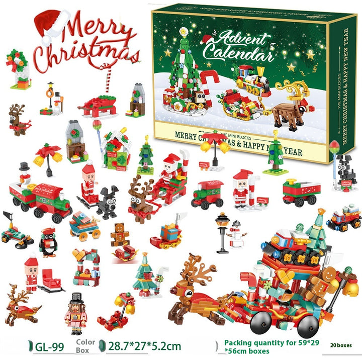 Adventskalender med 24 askar byggklossar julscen