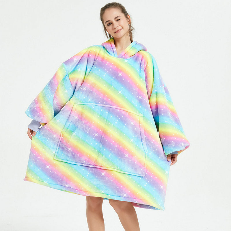 Filt med ärmar i mjuk flanell – oversize hoodie med tryck