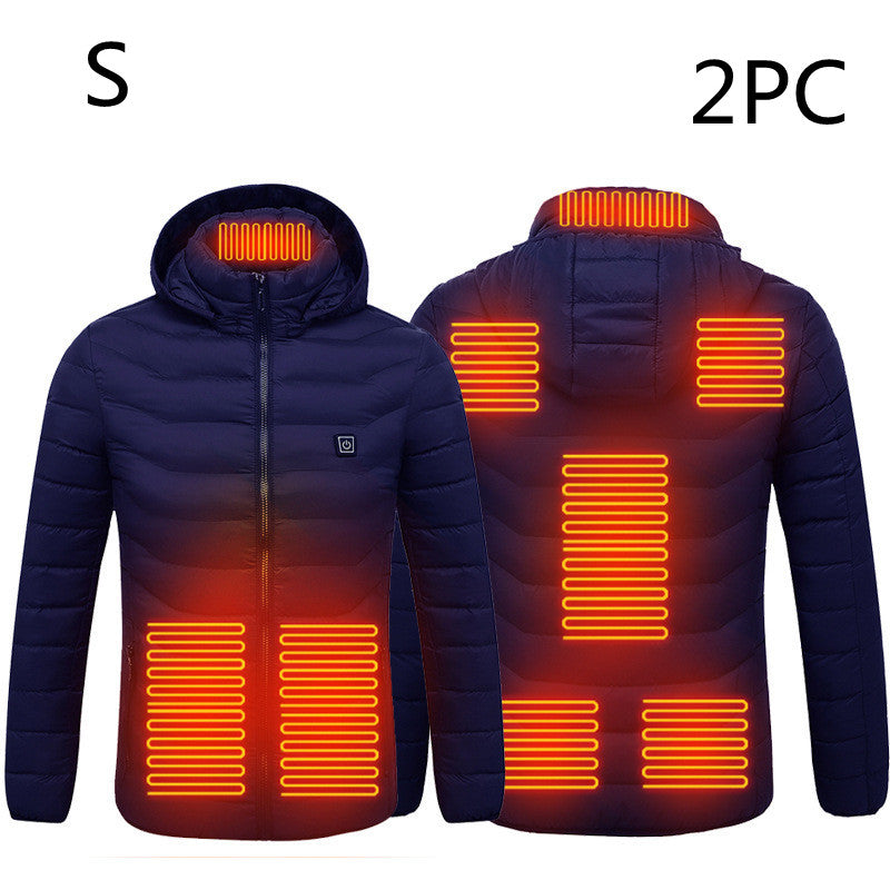 Värmejacka med åtta zoner i 2-pack, avtagbar huva och dragkedja