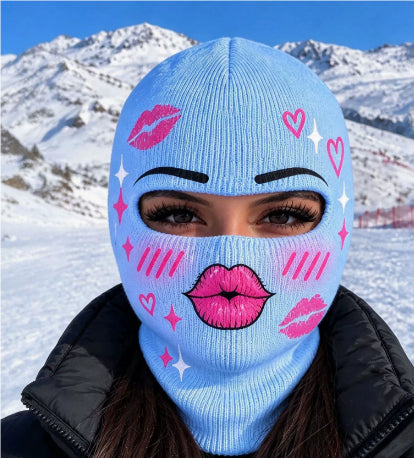 Värmekällan Stickad balaclava med roligt ansiktstryck