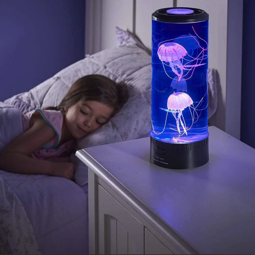 Svart manetlampa med blått sken