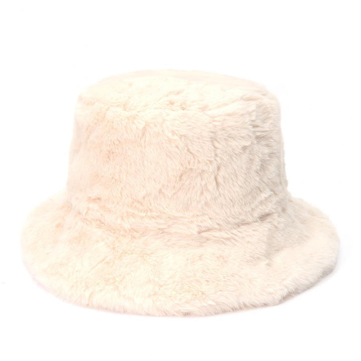 Fluffig buckethatt i fuskpäls med leopardmönster