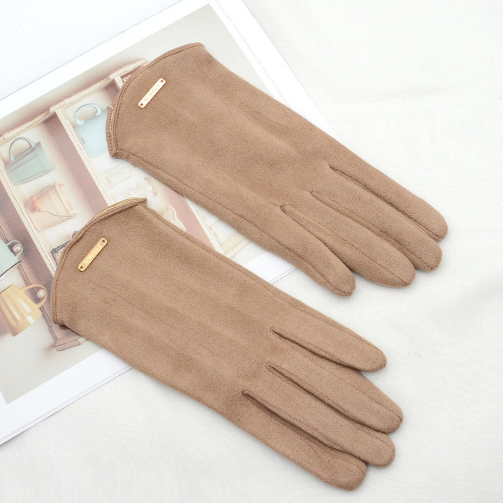 Beige mockalook-handskar med guldfärgad detalj