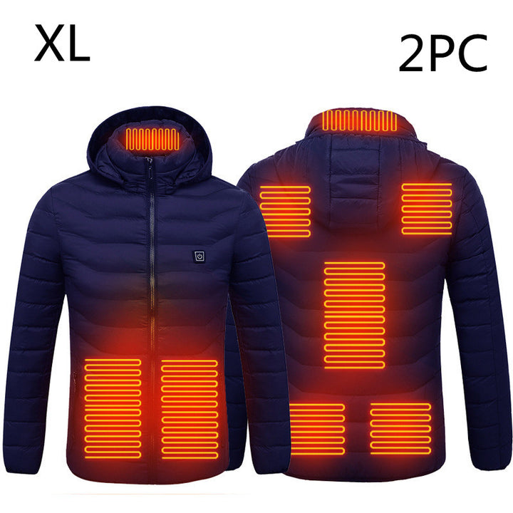 Värmejacka med åtta zoner i 2-pack, avtagbar huva och dragkedja