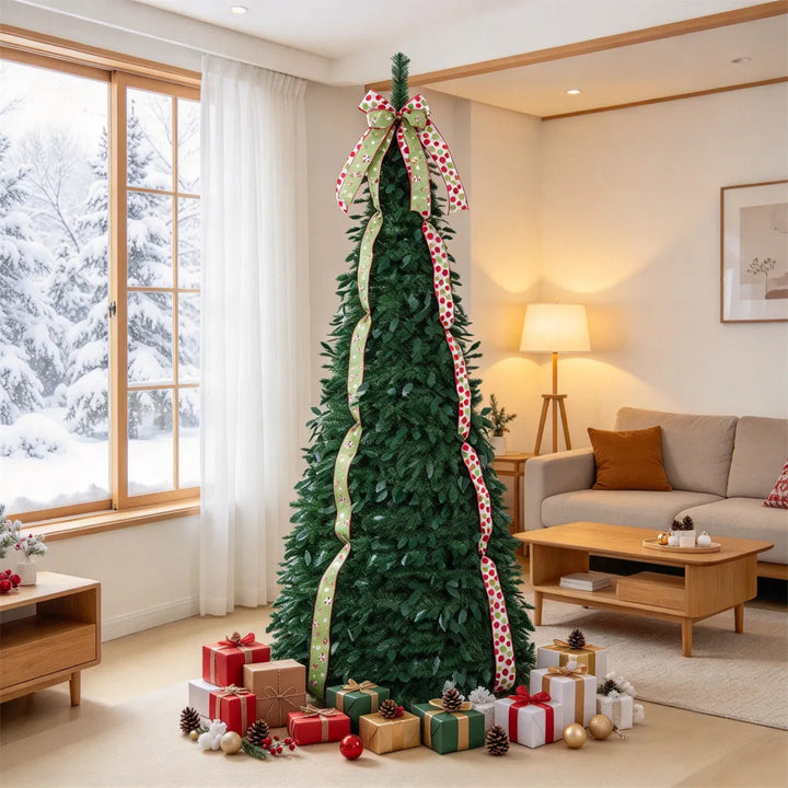 Pop up-julgran med sidenband och rosett
