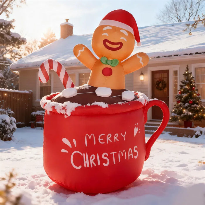 Värmekällan Uppblåsbar pepparkaksgubbe i kakaokopp 146 cm