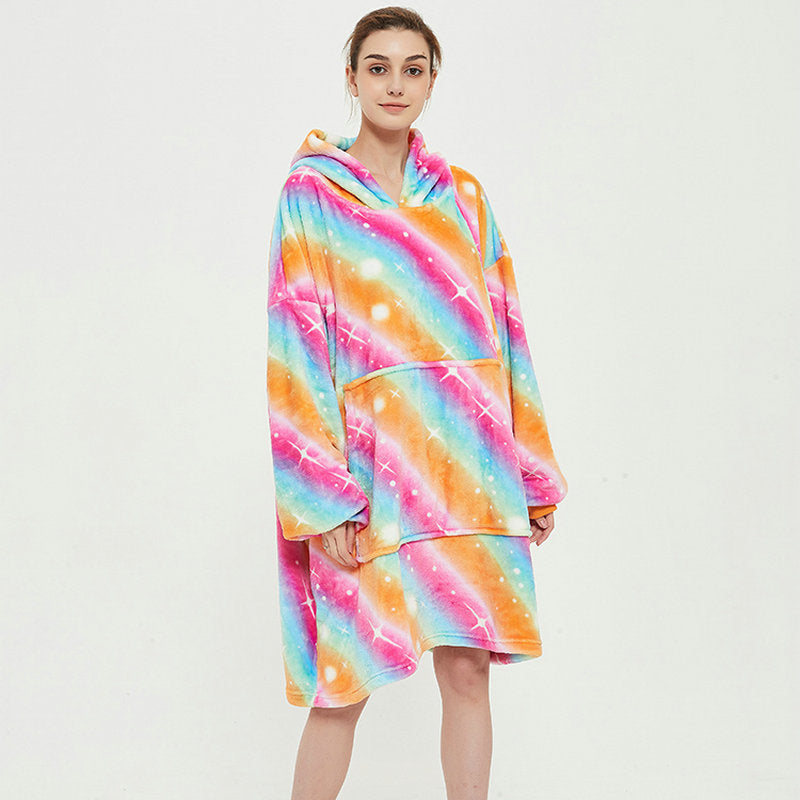 Filt med ärmar i mjuk flanell – oversize hoodie med tryck