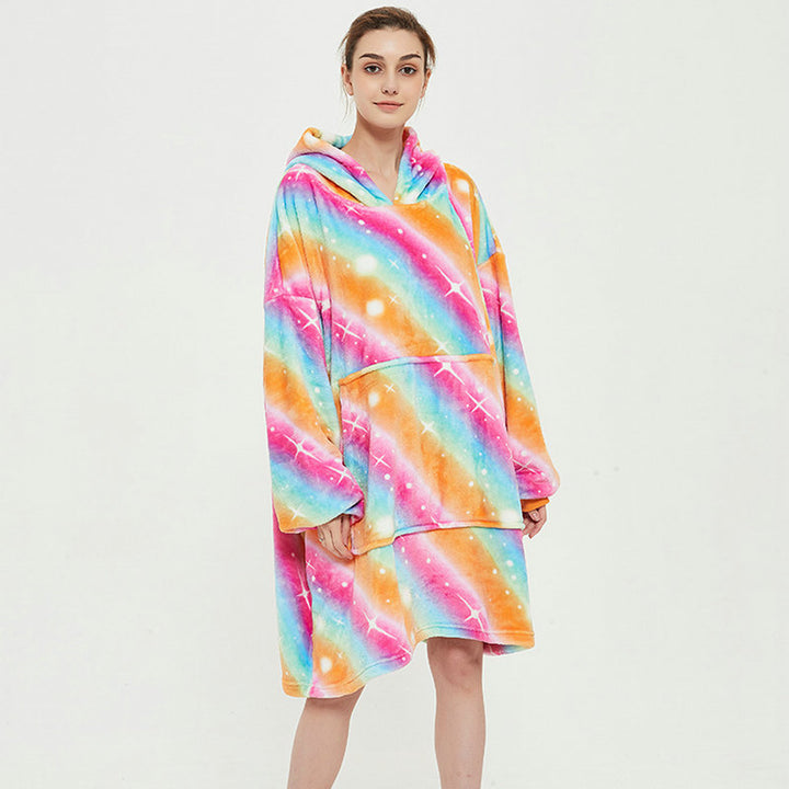 Filt med ärmar i mjuk flanell – oversize hoodie med tryck