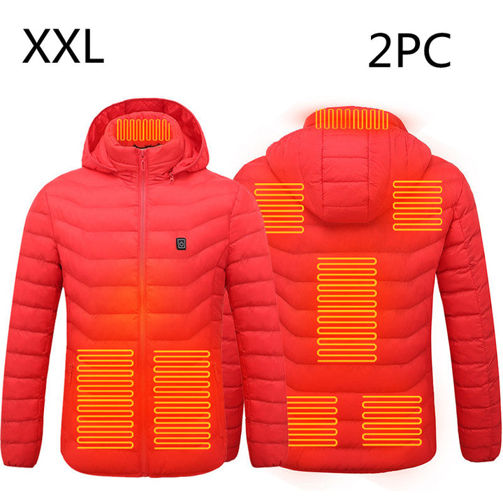 Värmejacka med åtta zoner i 2-pack, avtagbar huva och dragkedja