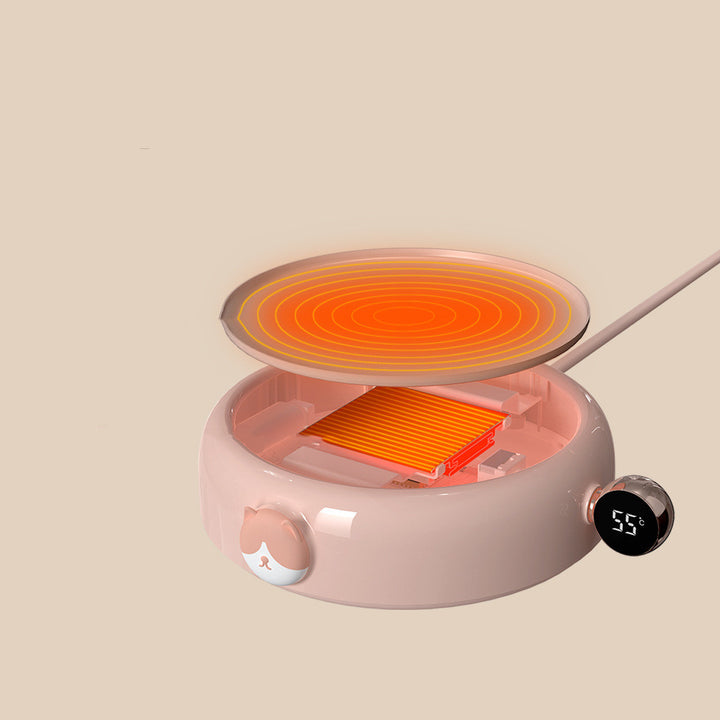 Rosa koppvärmare med björnmotiv och kopp