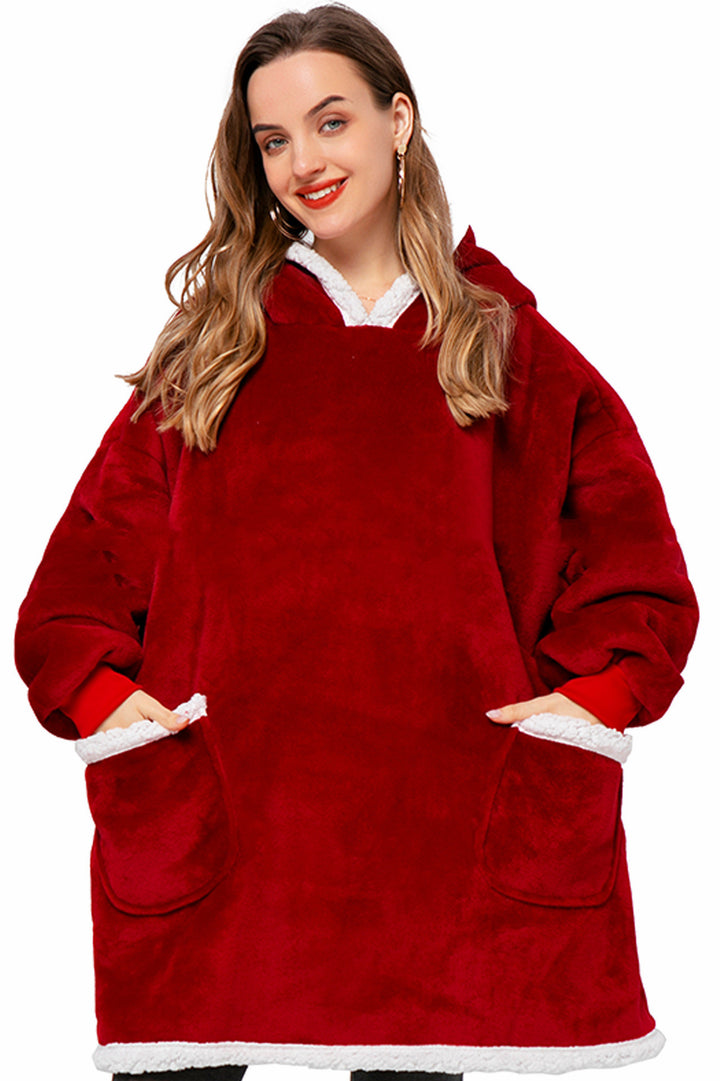 Filt med ärmar och huva – mjuk oversize hoodie med fickor