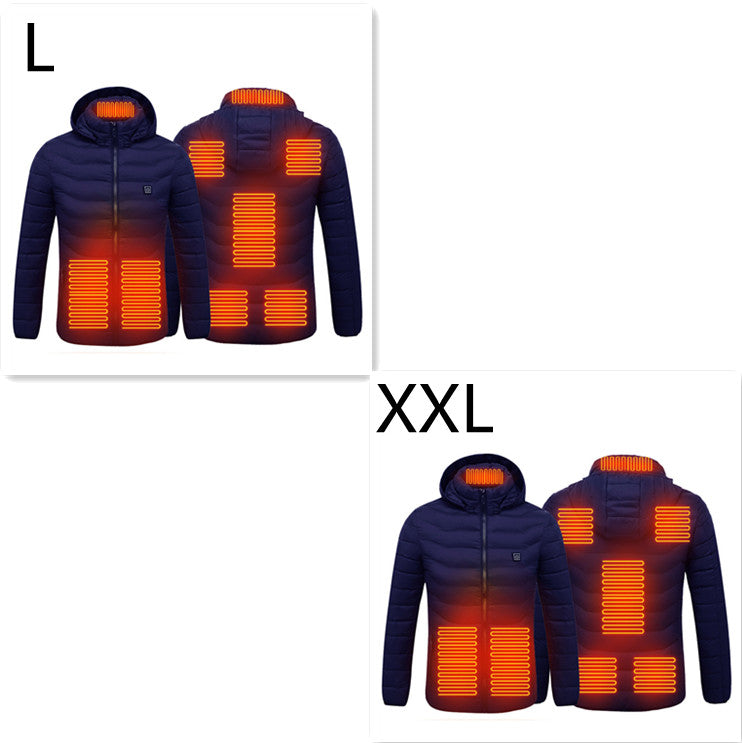 Värmejacka med åtta zoner i 2-pack, avtagbar huva och dragkedja