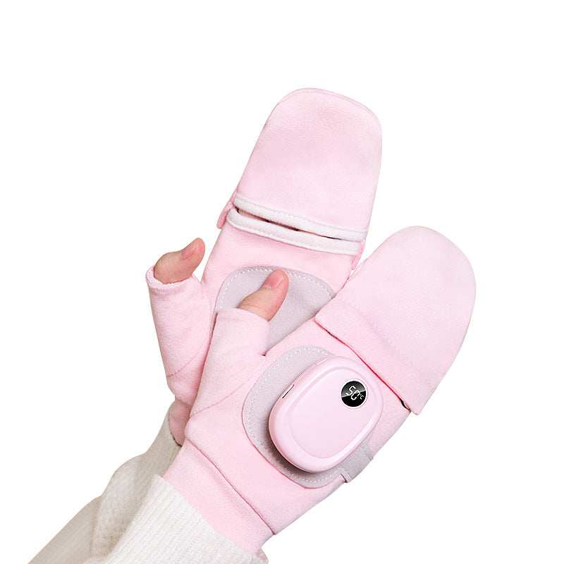 Rosa eluppvärmda halvfingervantar