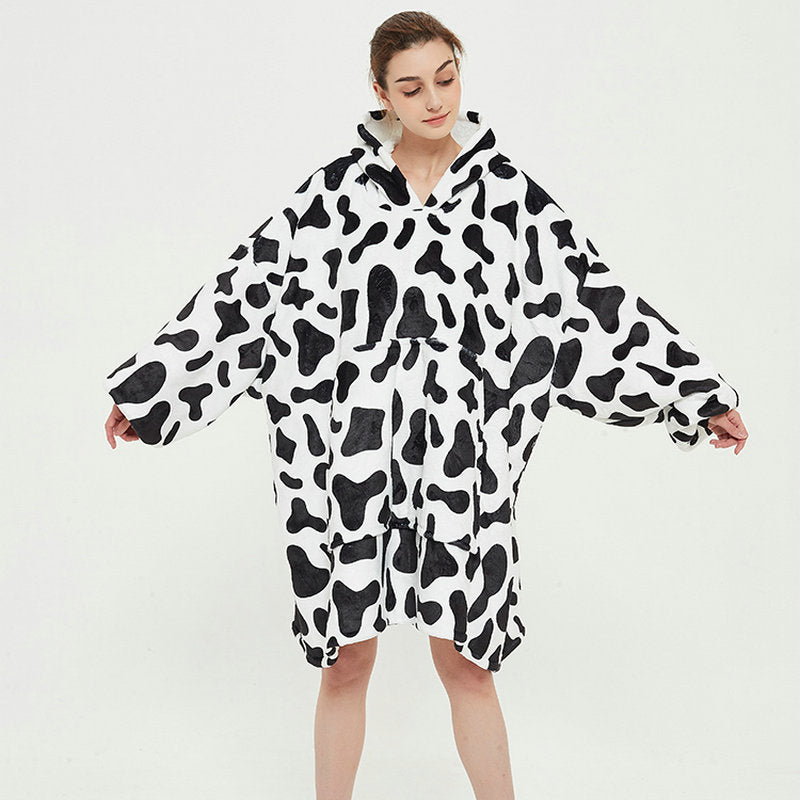 Filt med ärmar i mjuk flanell – oversize hoodie med tryck