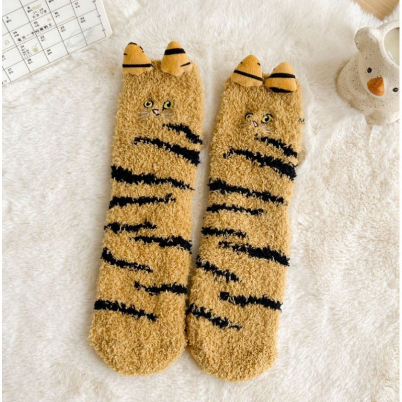 Fleecesockor med kattöron i tigermönster