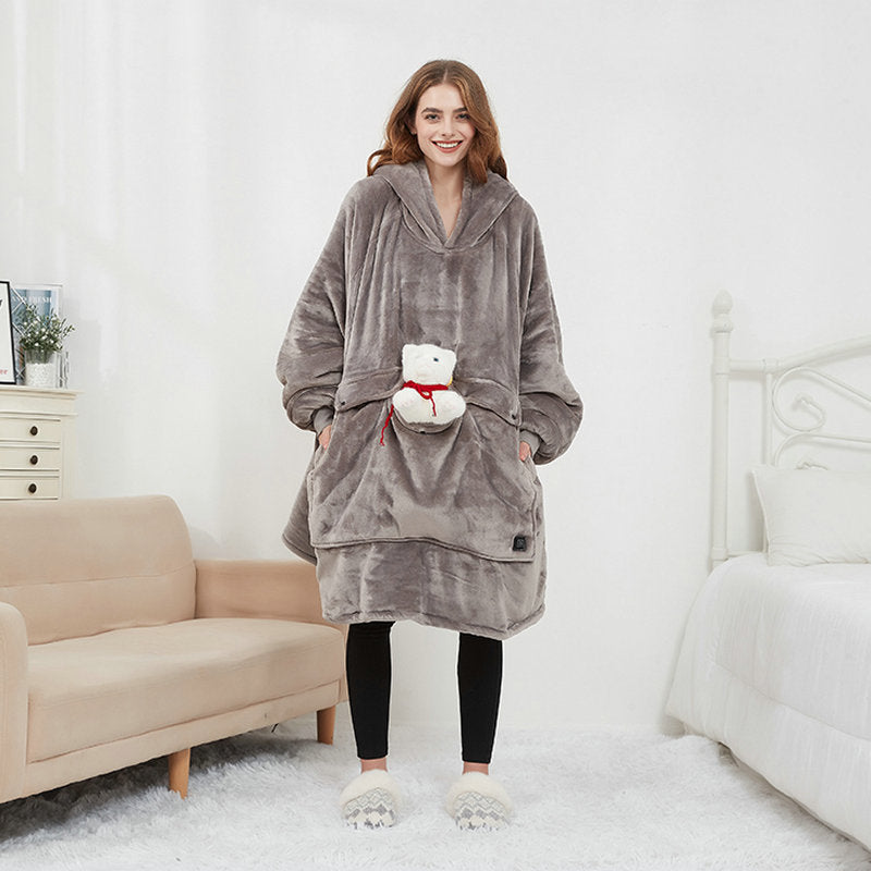 Eluppvärmd hoodiefilt i sherpa – USB-värme i ryggen