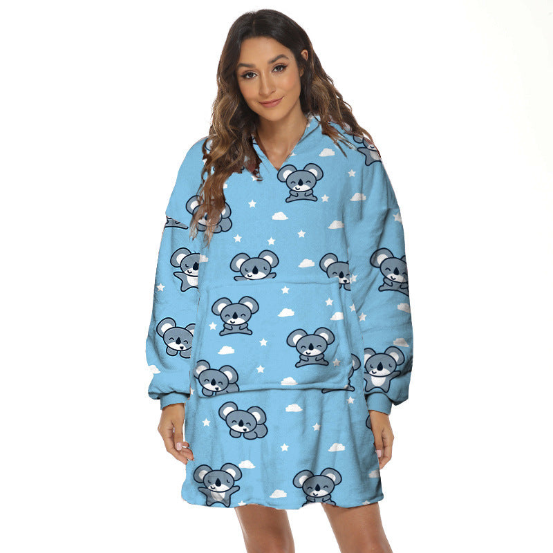 Oversize hoodiefilt med roligt mönster