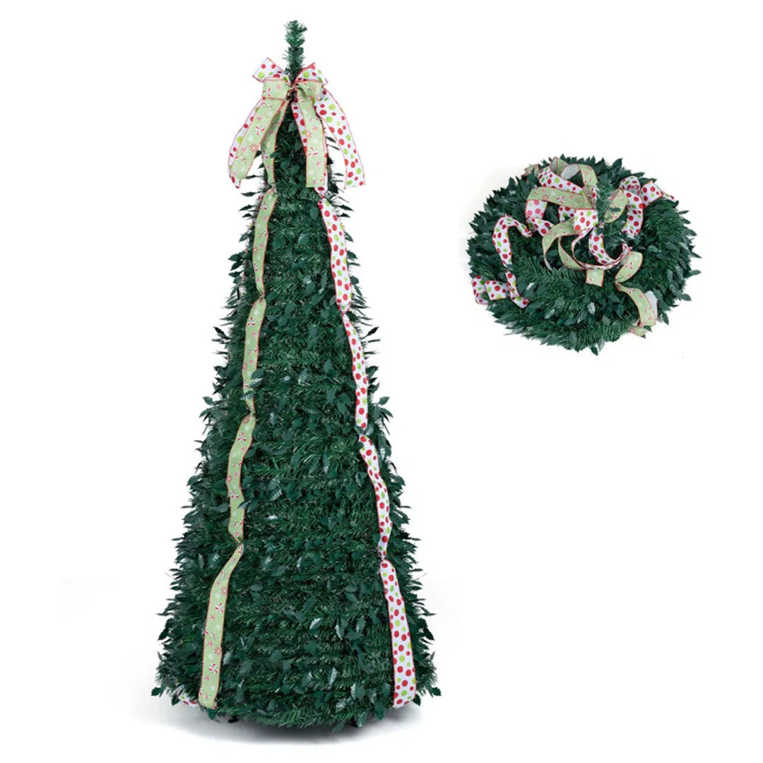 Pop up-julgran med sidenband och rosett