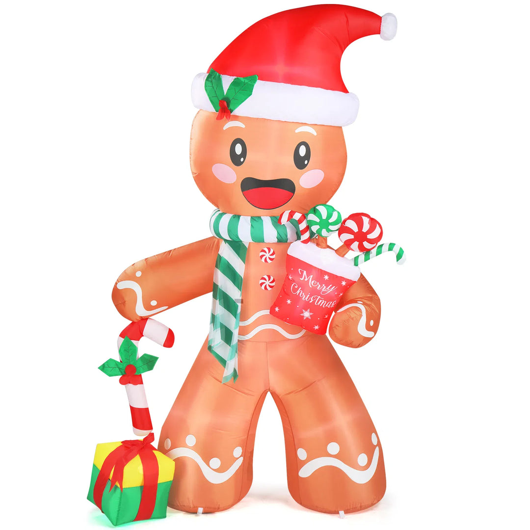 Uppblåsbar pepparkaksgubbe med polkagris