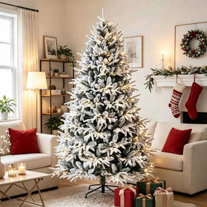 Värmekällan Snöig fyllig julgran 213 cm med 350 varmvita LED