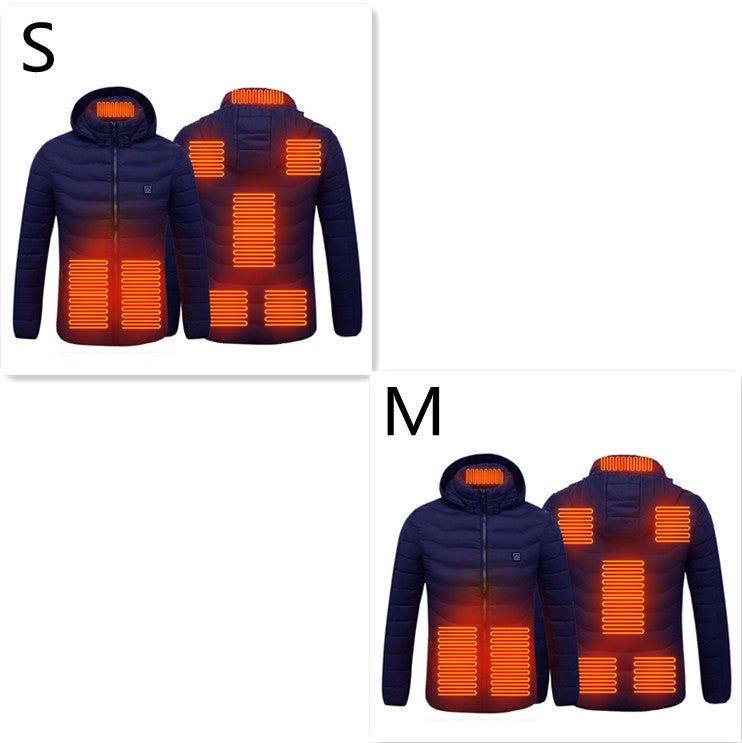 Värmejacka med åtta zoner i 2-pack, avtagbar huva och dragkedja