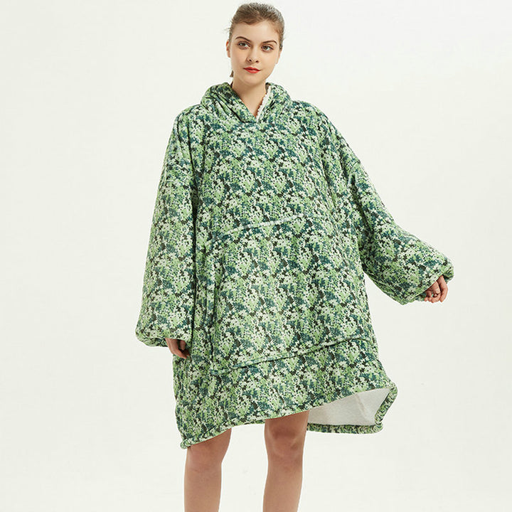Filt med ärmar i mjuk flanell – oversize hoodie med tryck