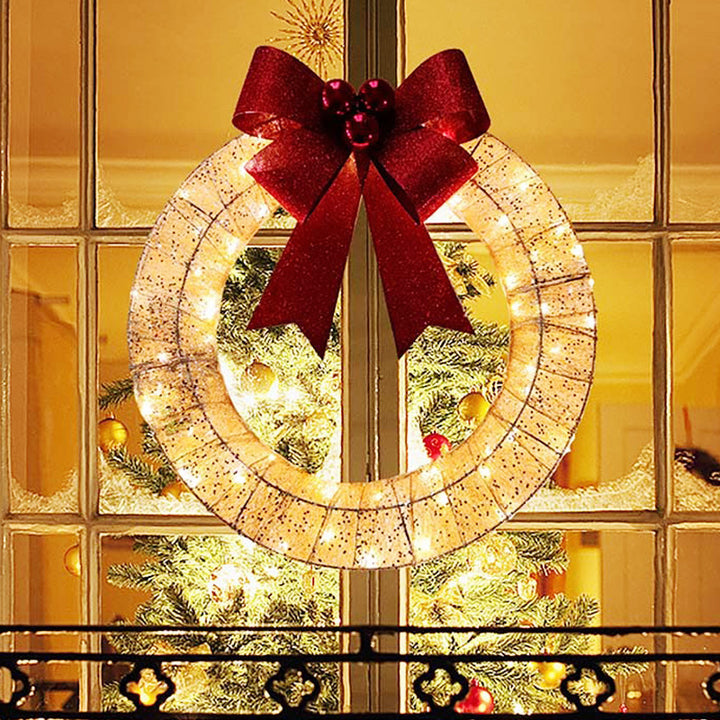 Julkrans med LED-belysning och stor rosett – 50 cm, timer