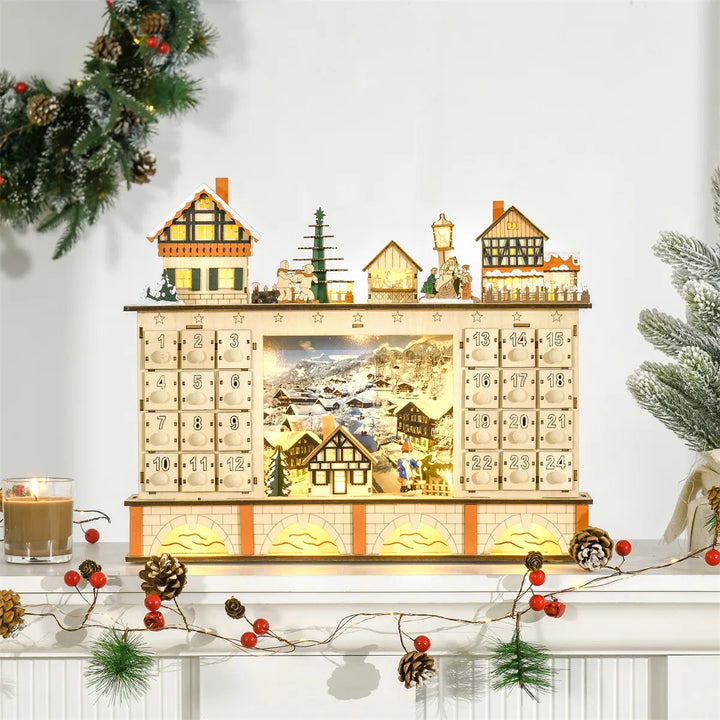 Upplyst adventskalender i trä