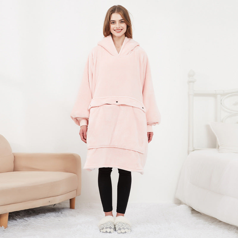 Eluppvärmd hoodiefilt i sherpa – USB-värme i ryggen