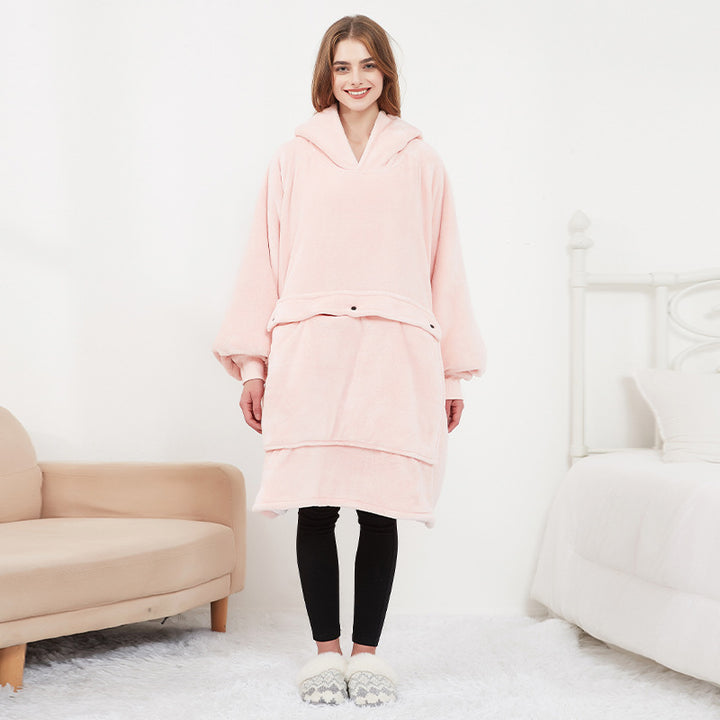 Eluppvärmd hoodiefilt i sherpa – USB-värme i ryggen