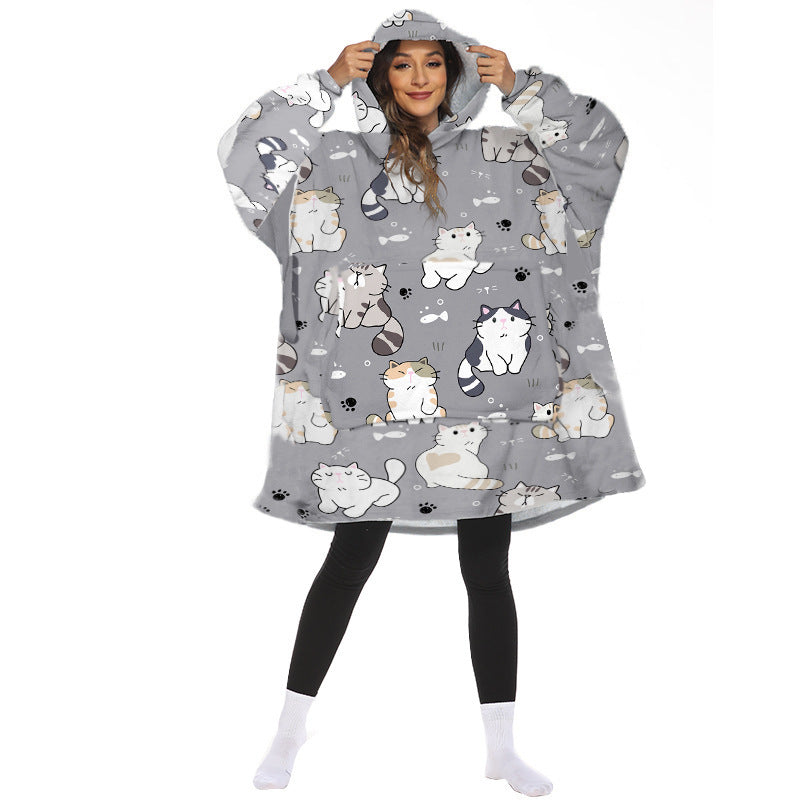 Oversize hoodiefilt med roligt mönster