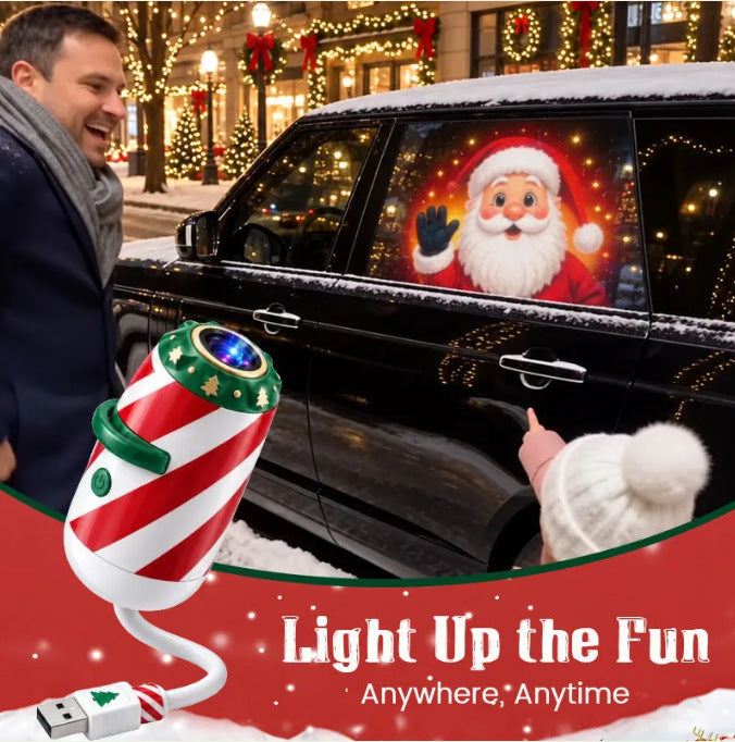 Polkagrisrandig USB-projektor med julmotiv i biltak
