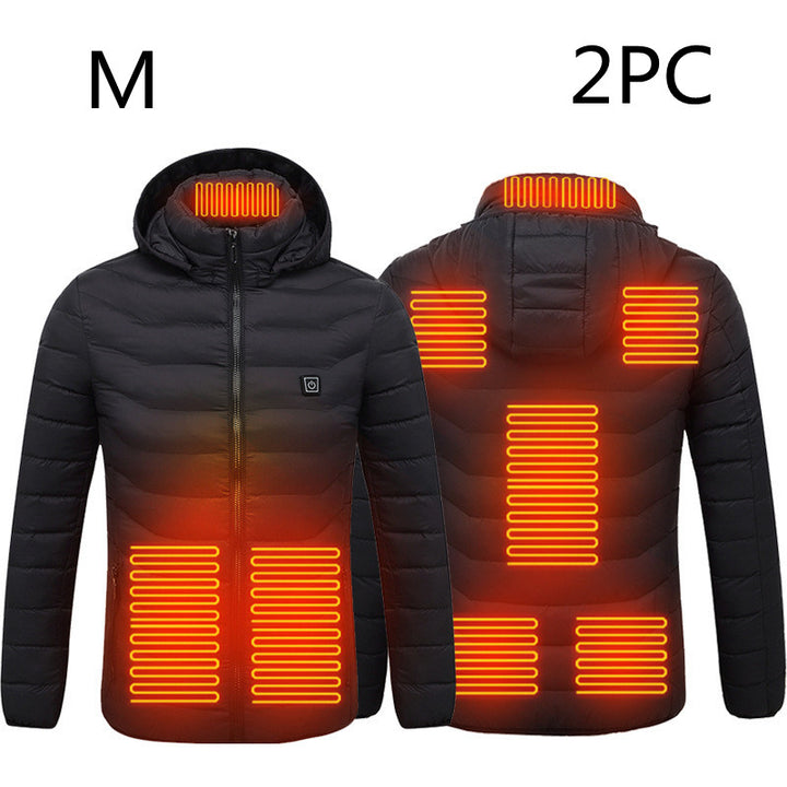 Värmejacka med åtta zoner i 2-pack, avtagbar huva och dragkedja