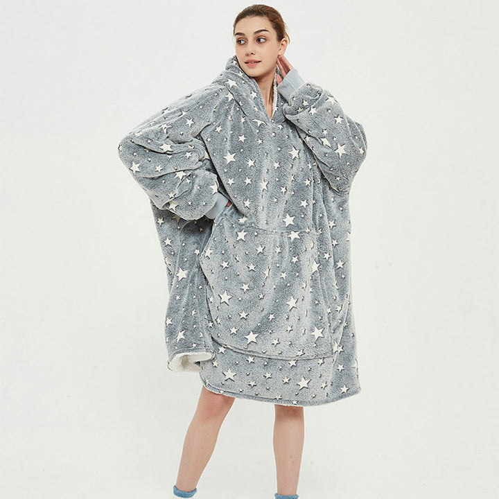 Filt med ärmar i mjuk flanell – oversize hoodie med tryck