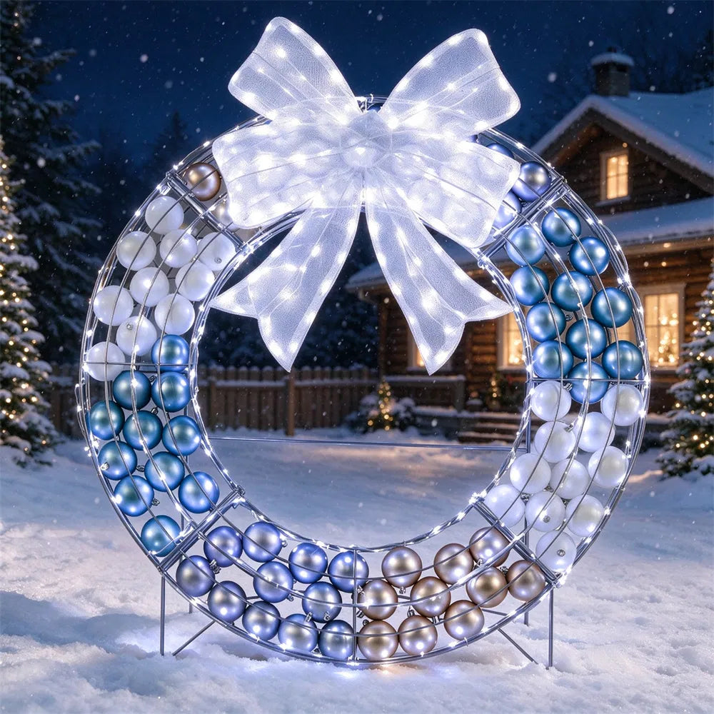 Fristående belyst julkrans med kulor